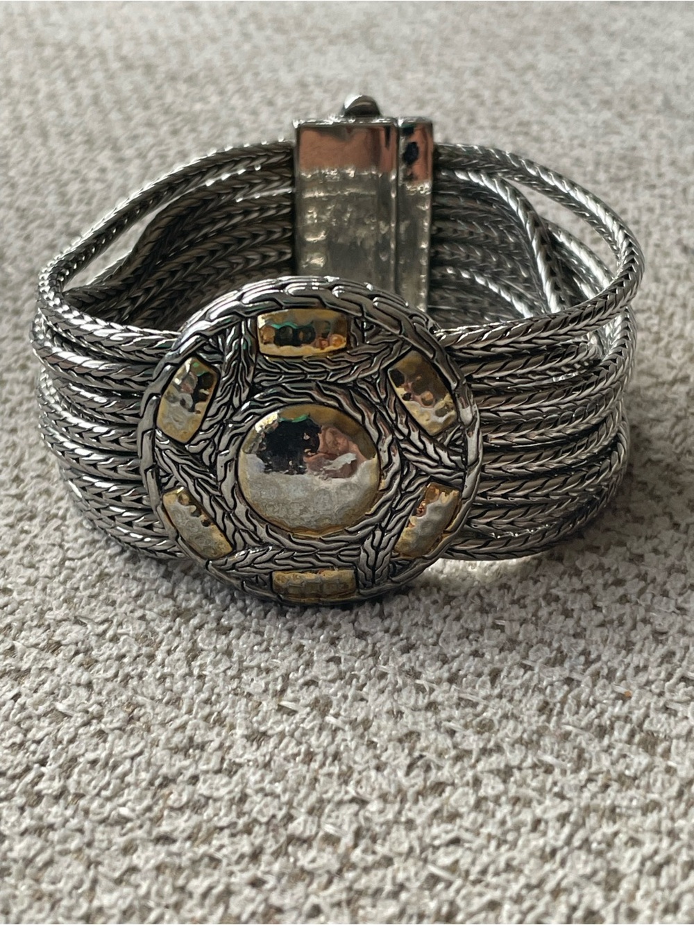 Silver and Gold-Tone Multi-Strand Braided Statement Bracelet